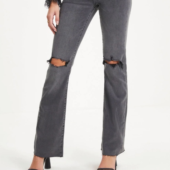 VICI - HARLOW/HIDDEN HIGH RISE STRETCH DISTRESSED WIDE LEG JEANS - CHARCOAL - Picture 3 of 7